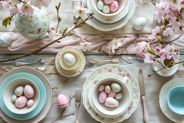 Wielkanocna elegancja pastelowa kwiatów na stole