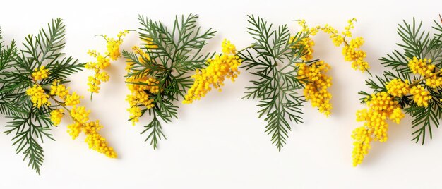 Wielkanocna kartka z bukietem pięknych żółtych świeżych mimoz na białym tle