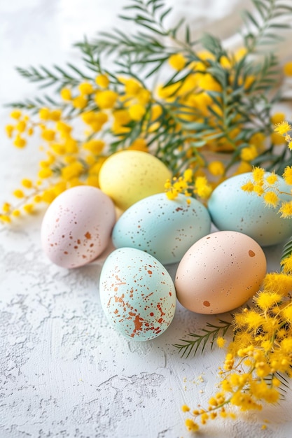 Zdjęcie wielkanocna kompozycja kolorowych jaj i gałęzi pionowy tło dla opowieści