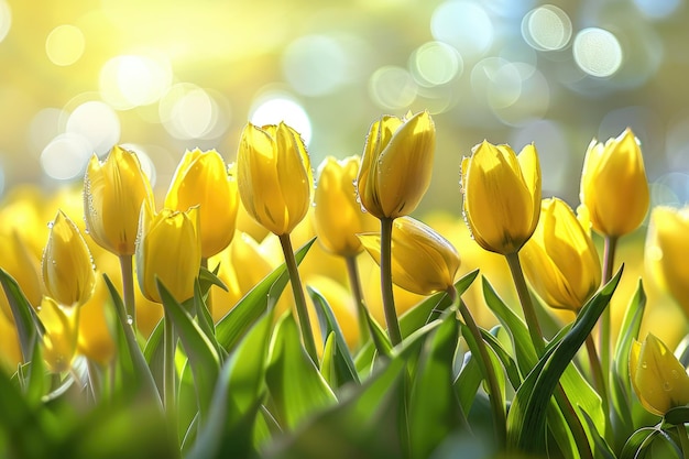 Zdjęcie wielkanocne tło z pięknymi żółtymi tulipanami letnie tło z kwiatami