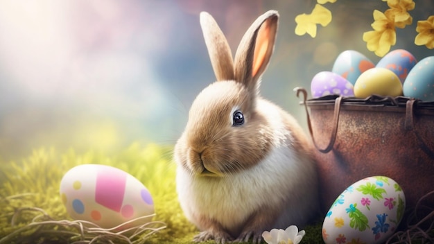 Wielkanocni jajka i królik w polu