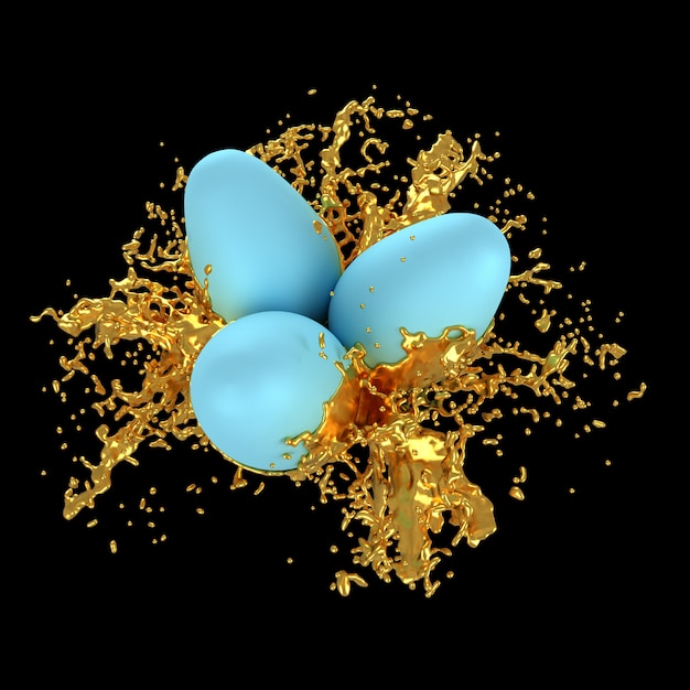 Wielkanocni jajka w pluśnięciach złocista farby 3D ilustracja
