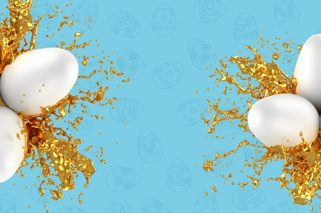 Wielkanocni jajka w pluśnięciach złocistej farby 3D ilustracja