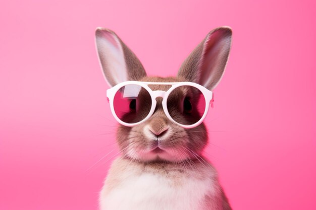 Wielkanocny króliczek z różowymi okularami przeciwsłonecznymi Generative Ai