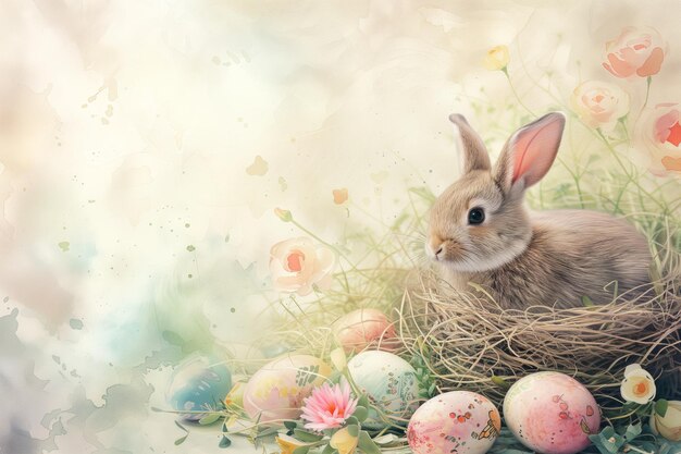 Wielkanocny królik i jajka w koszyku