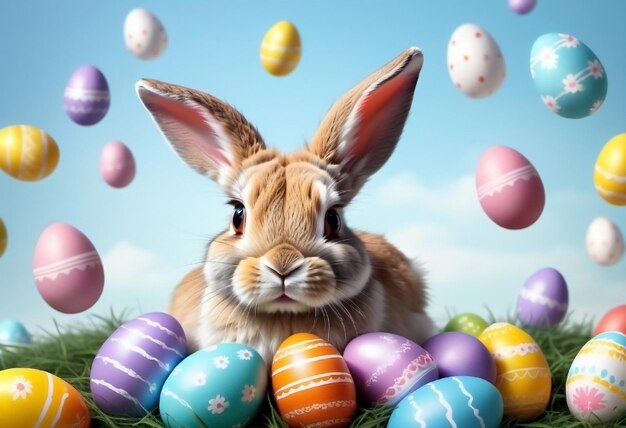 Wielkanocny królik i ozdobione jajka koncepcja polowań na jaja wiosenne wakacje