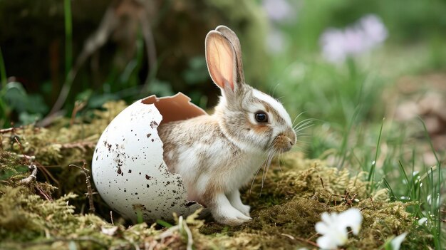 Wielkanocny królik w złamanej skorupce jajka