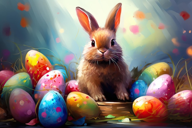 Wielkanocny królik z jajami kolorowy kreskówka