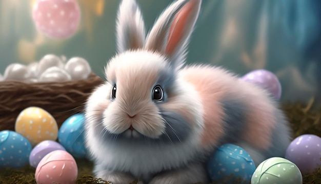 Wielkanocny królik z malującymi jajkami Wielkanocna kartka