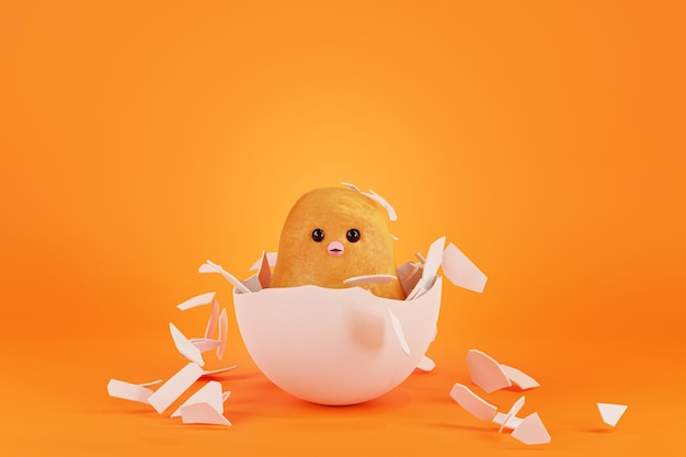 Wielkanocny kurczak wykluły się z jajka renderowania 3D Noworodek wykluwa się z jajka