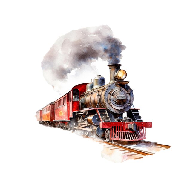 Wielkanocny pociąg ekspresowy watercrolor zimowe wakacje ilustracja AI generatywna izolowana ilustracji