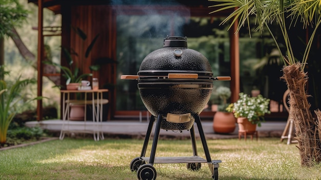 Wielki Czarny Grill na podwórku