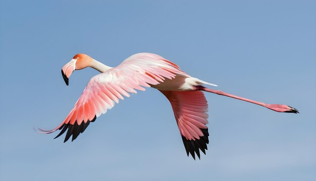 Wielki flamingo phoenicopterus roseus latający na niebie w Camargue we Francji