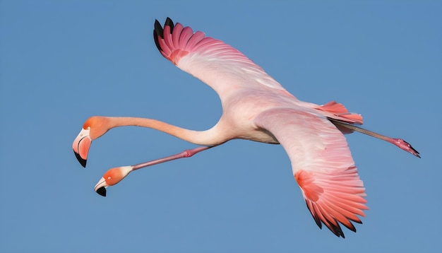 Wielki flamingo phoenicopterus roseus latający na niebie w Camargue we Francji