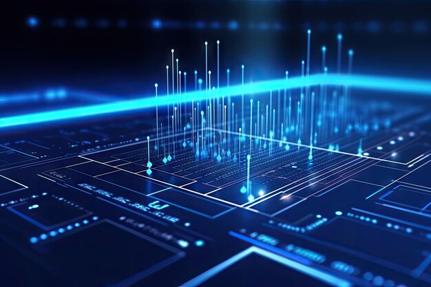 Wielki koncept danych niebieski futurystyczny styl cyfrowy Istnieje siła przyciągania energii w przyszłym świecie przez generatywną sztuczną inteligencję