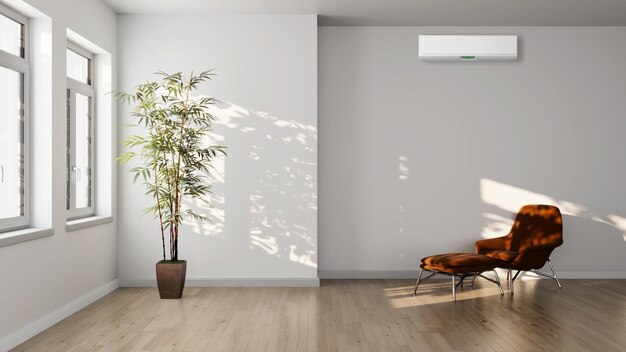 Wielki luksusowy nowoczesny jasny wnętrze salon z klimatyzacją makietę ilustracja rendering 3D
