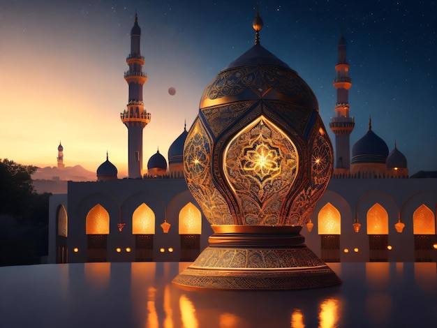 Wielki meczet ze złotą kopułą i rozświetlonym niebem w tle