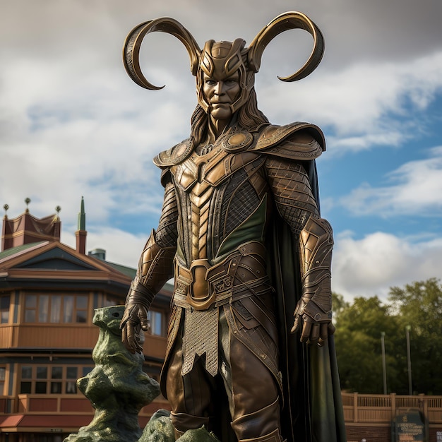 Wielki posąg Loki'ego stoi w centrum miasta.