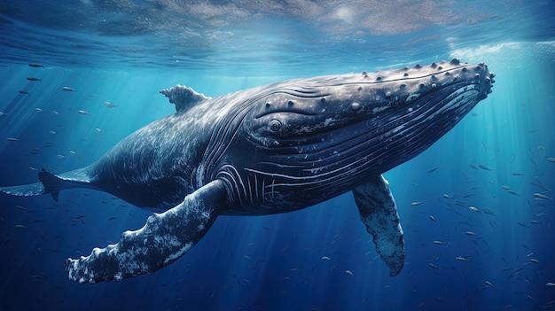Wielki samotny wieloryb w głębi morza generacja sztucznej inteligencji