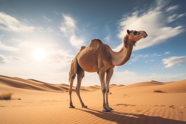 Wielki wielbłąd na pustyni Gorący, słoneczny dzień Generacyjna sztuczna inteligencja