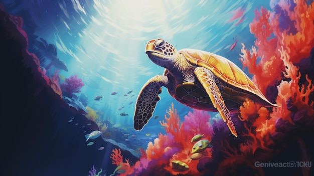 Wielki żółw morski w swoim środowisku