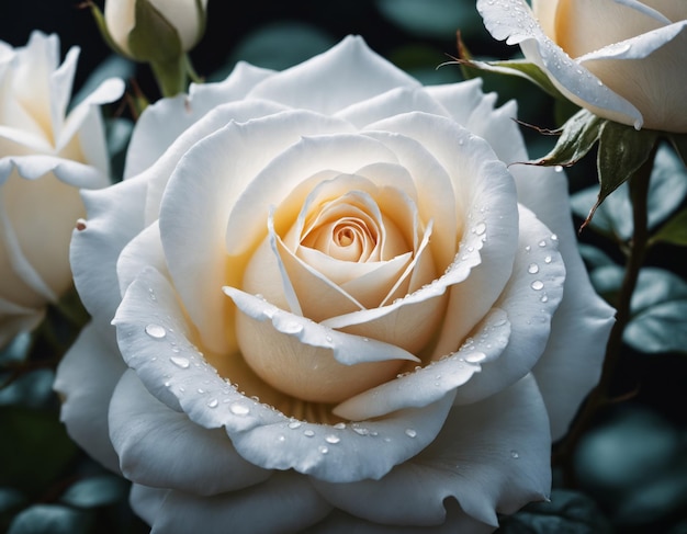 Zdjęcie wielkie białe róże kwitnące na polu kwiatowym