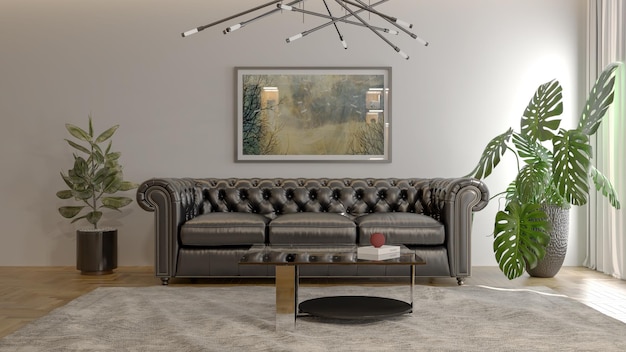 Wielkie luksusowe, nowoczesne, jasne wnętrza, model salonu, ilustracja 3D, rendering komputerowy, obraz generowany cyfrowo