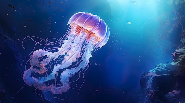 Wielkie meduzy w głębi morza neonowa generacja sztucznej inteligencji