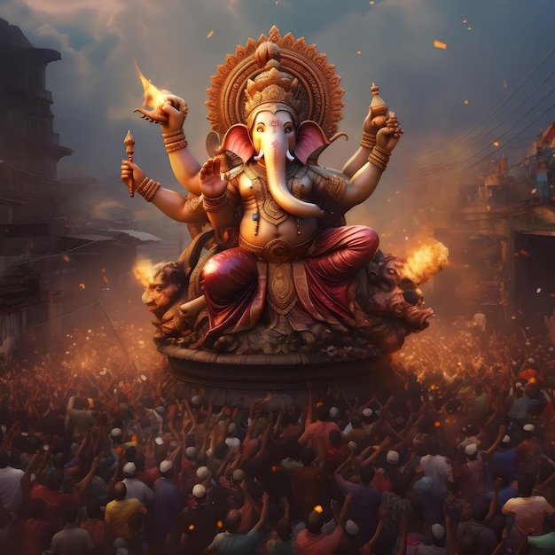 Zdjęcie wielkie powitanie ganpati na festiwalu ganesh chaturthi