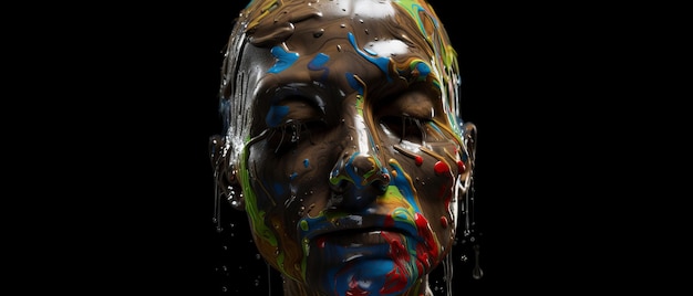 Wielobarwna twarz rozpryskuje abstrakcyjną sztukę żywymi kolorami i dynamicznym ruchem Generative AI