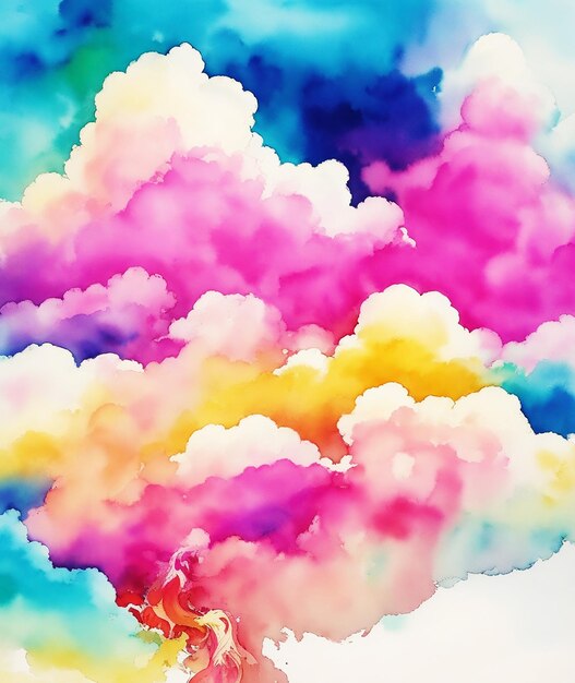 Zdjęcie wielobarwny abstrakt niesamowity smok raj tęcza puszysty farba na papierze hd akwarelowy obraz