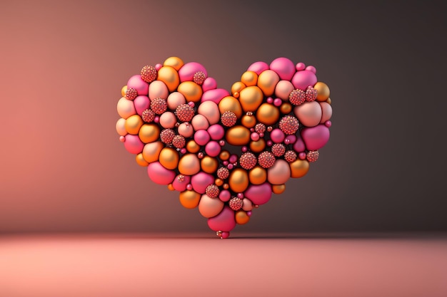 Wielobarwny balon Love Heart Różowe, pomarańczowe i złote balony ułożone w kształcie serca 3D Render