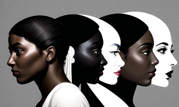 Wieloetniczna zróżnicowana grupa mieszanych ras kobiet Równość i prawa kobiet Dzień kobiet Ilustracja Generatywna sztuczna inteligencja