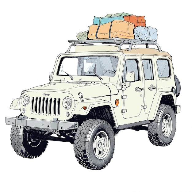 Wielokolorowa kreskówka safari Jeep na odległej drodze