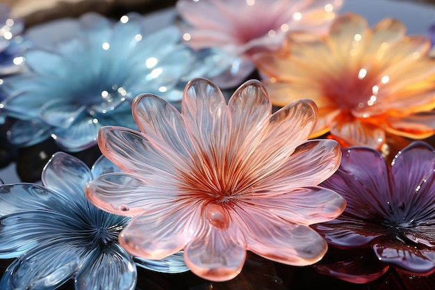 Wielokolorowa szklana płytka kwiatowa 3D z tropikalnego szkła