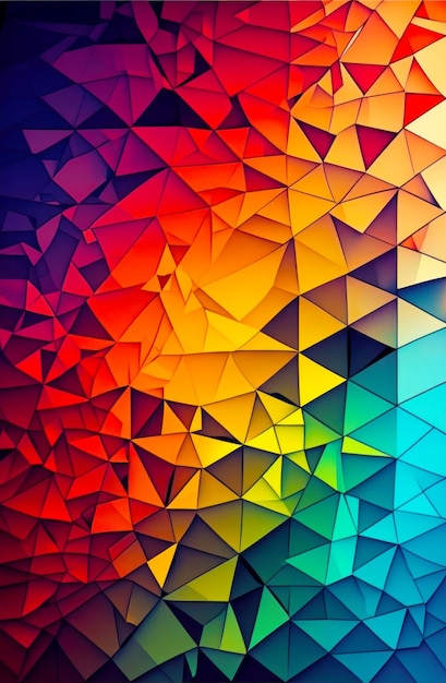 Wielokolorowe abstrakcyjne tło z różnymi trójkątnymi kształtami i kolorami Generative AI