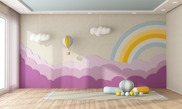 Wielokolorowe balony na stole przy ścianie w domu