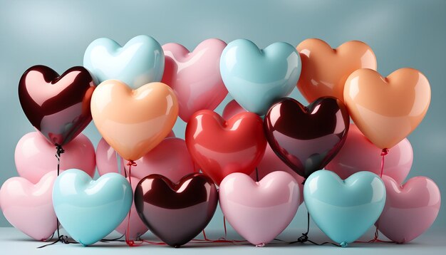 Wielokolorowe balony w kształcie serca na jasnym tle