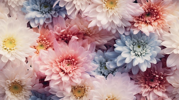 Zdjęcie wielokolorowe kwiaty chryzantemy spektrum tęcza natura tło miękka abstrakcyjna płytka