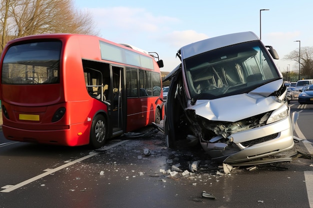 Zdjęcie wielokrotne zderzenie autobusu i furgonetki