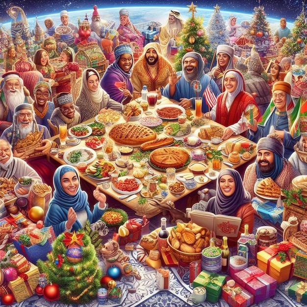 Wielokulturowe święto Bożego Narodzenia z różnorodnymi tradycjami, ludzie świętujący Boże Narodzenie