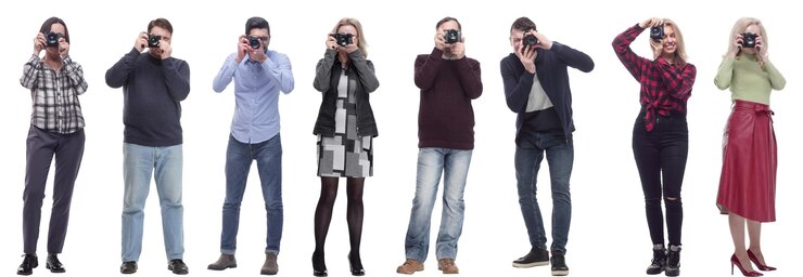 Zdjęcie wielu podwójnych dwunastu grupowych fotografów paparazzi z aparatami