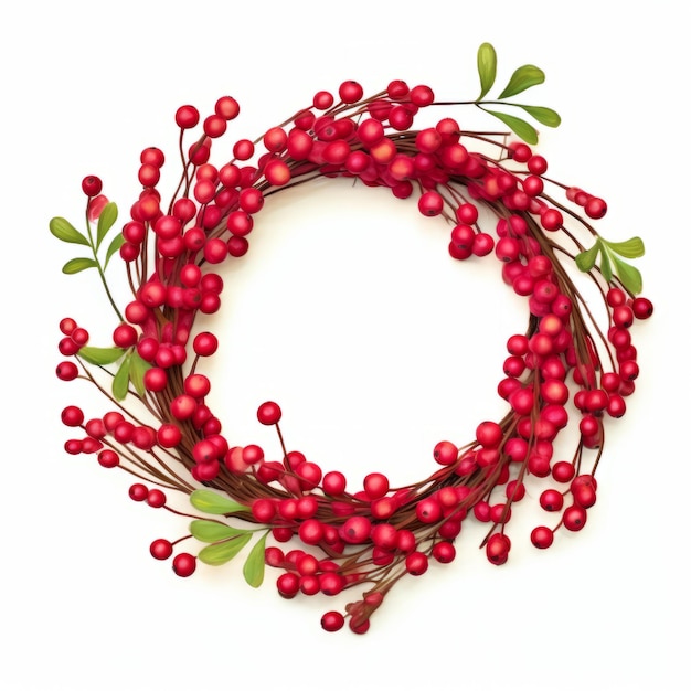 Wieniec bożonarodzeniowy z czerwonymi jagodami i zielonymi liśćmi izolowanymi na białym tle
