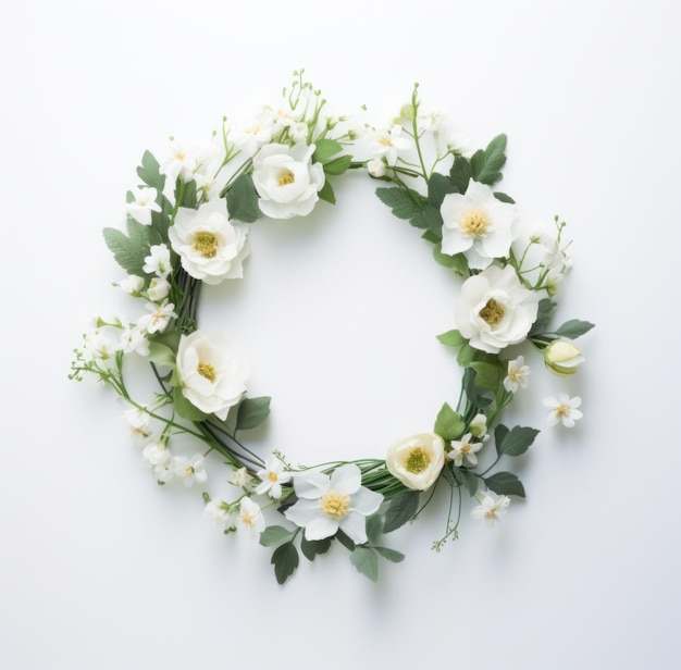 Wieniec kwiatowy z kwiatami na białym