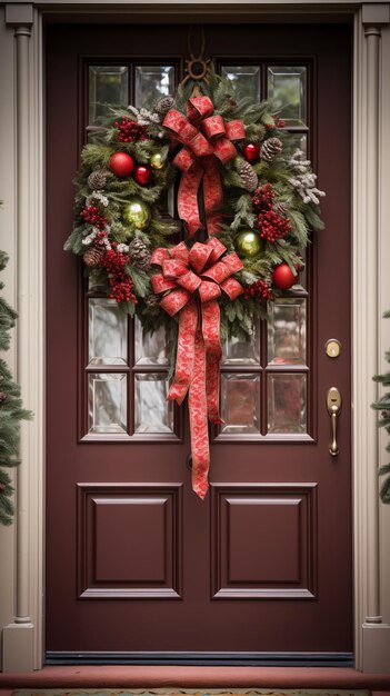 Wieniec noworoczny na drzwiach, wieniec bożonarodzeniowy na drzwiach.