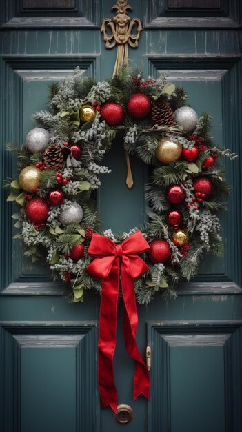 Wieniec noworoczny na drzwiach, wieniec bożonarodzeniowy na drzwiach.