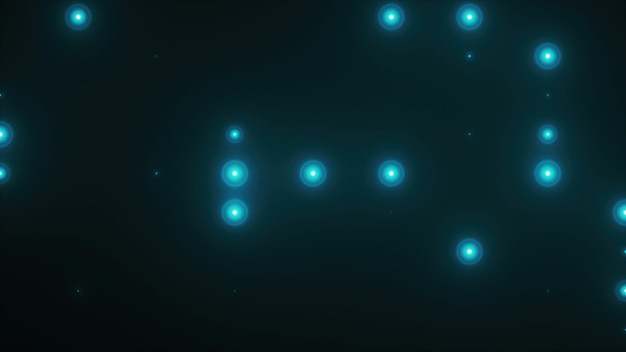 Wiersze reflektorów żarówek z losowym przełącznikiem na wygenerowanym komputerowo tle klubu nocnego renderowania 3d