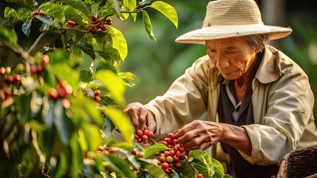 Wietnamscy rolnicy zbierają kawy Arabica Robusta ręcznie Generative Ai