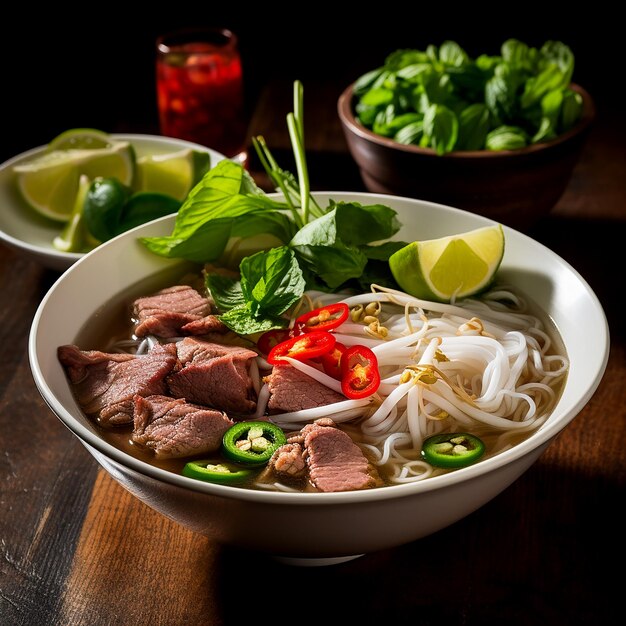Zdjęcie wietnamski eliksir smakujący pyszną zupą pho noodle