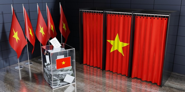 Wietnamskie kabiny wyborcze i skrzynki wyborcze koncepcja ilustracji 3D
